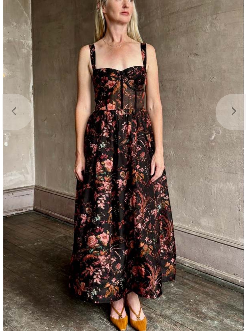 Cara Cara Black Floral Midi Dress with Rust and Dusty Rose Accents